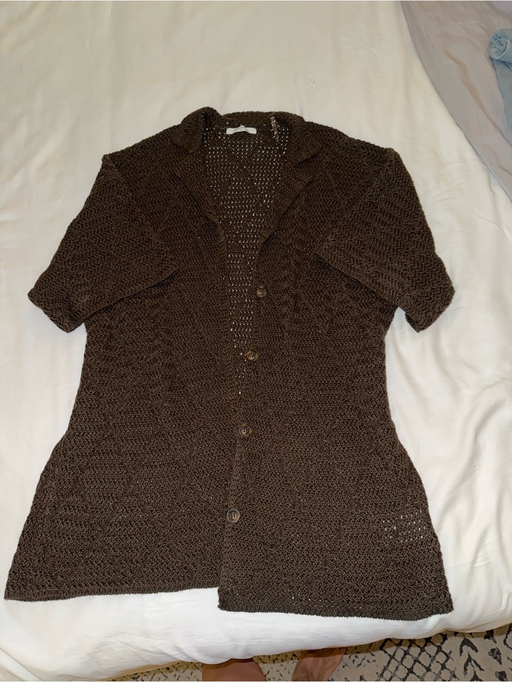Peppermayo Brown Open-Weave Button-Front Swim Coverup